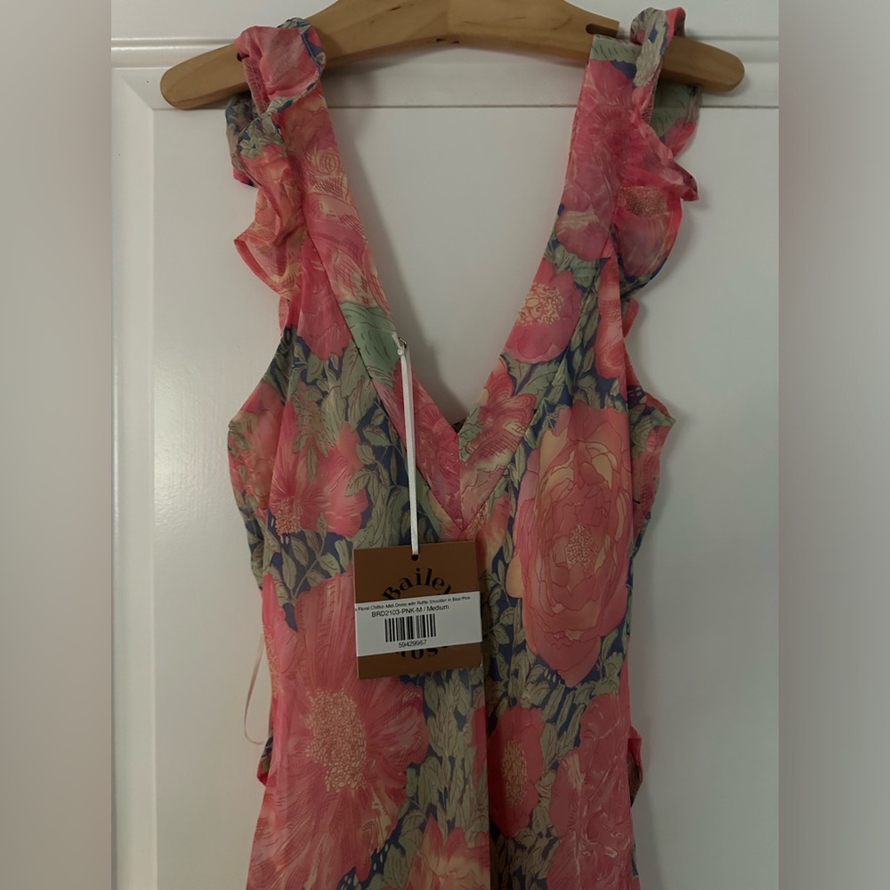 —WORTH COLLECTIVE— PINK BLUE CHIFFON MIDI DRESS - PISA FLORAL — NWT***